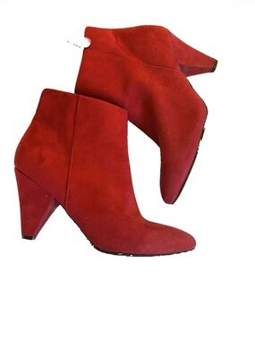Red faux Suede Women's Ankle Boots - Stylish Pointed Toe Booties
